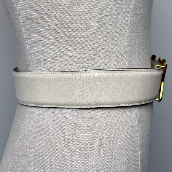 Vintage By Paloma Picasso Leather Belt Gold Triple X Hardware Cream 75 main image 13